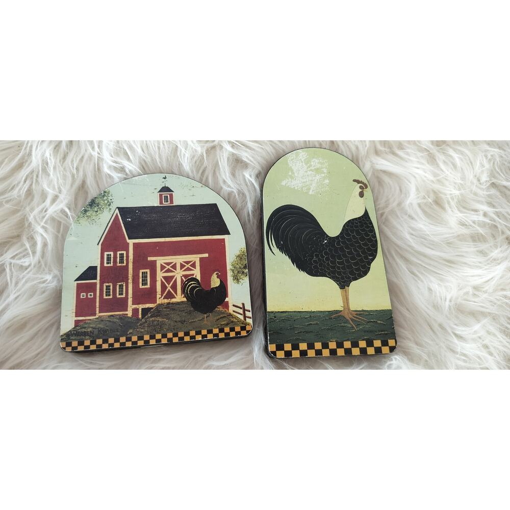 1996 Warren Kimble Flats Collection Farmer Wall Hangers  Barn and Rooster,Lenox.